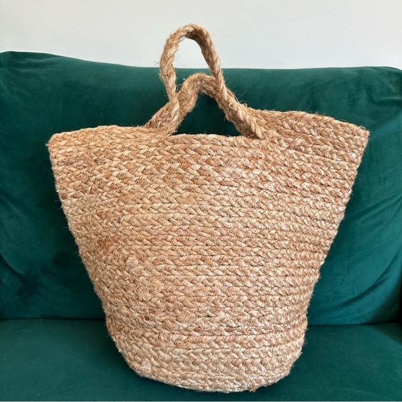 Vintage Jute Woven Tote Farm Bag Natural Woven - Picture 6 of 6